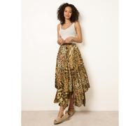 Blue Vanilla Women's Brown Animal Asymmetric Midi Skirt Slip On Maxi Blue Vanilla Brown One Size