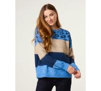 Blue Vanilla Women's Blue Animal Colour Block Jumper | Size: S/M Blue Vanilla Blue S/M