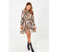 Blue Vanilla Animal Patchwork Shirt Dress In Brown Brown 8