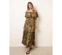 Blue Vanilla Women's Brown Animal Print Off-The Shoulder Maxi Tiered Dress | Size: Medium/Large Blue Vanilla Brown M/L