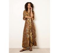 Blue Vanilla Animal Print Wide Leg Cross Over Jumpsuit - S-M - Brown