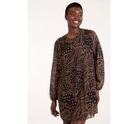 Blue Vanilla Women's Animal Printed Pleated Tunic Dress in Camel