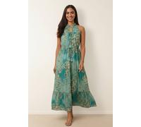 Blue Vanilla Diamante Tiered Tie Front Dress - L-XL - Aqua