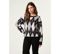 Blue Vanilla Argyle-Patterned Knit Jumper - S-M - Black