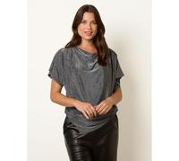 Blue Vanilla Women's Silver Short Asymmetric Draped Cowl Neck Top Slip On Cowl | Size: S/M Blue Vanilla Silver S/M