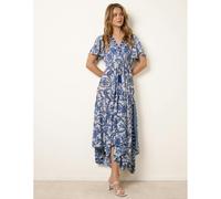 Blue Vanilla Women's Navy Print Asymmetric Hem Wrap Dress in White | Size: Large/XL Blue Vanilla White L/XL