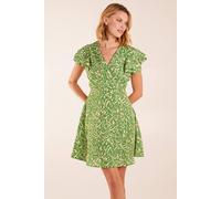Blue Vanilla Aztec Wrap Ruffle Frill Sleeve Mini Dress In Green Green