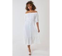 Blue Vanilla Bardot Button Through Maxi Dress In Ivory Ivory 8