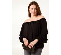 Blue Vanilla Women's Bardot Elasticated Ruched Sleeve Top in Black | Size: Small/Medium
