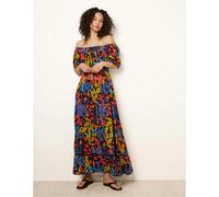 Blue Vanilla Women's Black Bardot Tassel Tie Tiered Maxi Dress | Size: Medium Blue Vanilla Black M