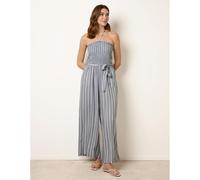 Blue Vanilla Bardot Tie Neck Pinstripe Jumpsuit - S-M - Blue