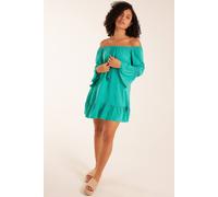 Blue Vanilla Women's Bardot Tunic Dress With Frill Hem in Jade Blue Vanilla Jade One Size