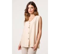 Blue Vanilla Beige Button Through Side Detail Waistcoat Top Beige S/M