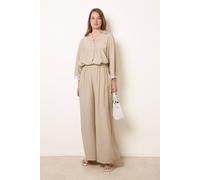 Blue Vanilla Beige Crinkle Viscose Wide Leg Trousers Beige One Size