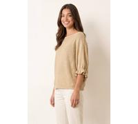 Blue Vanilla Frill Sleeve Metallic Top - One Size - Beige
