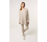 Blue Vanilla Heart Diamante Oversized Jumper - One Size - Beige