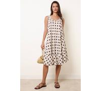 Blue Vanilla Polka Dot Linen Like Dress - One Size - Light Brown