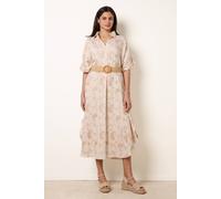 Blue Vanilla Tunic Style Button Front Dress With Paisley Embroidery - One Size - Beige