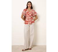 Blue Vanilla Beige Top With Brushstroke Leaf Print Beige