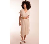 Blue Vanilla Belted V Neck Midi Dress In Stone Stone One Size