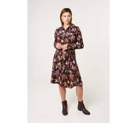 Blue Vanilla Abstract Printed Short Belted Shirt Dress - M - Black