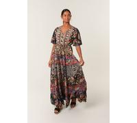 Blue Vanilla Black Angel Sleeve Button Front Maxi Dress Black