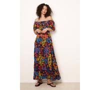 Blue Vanilla Bardot Tassel Tie Tiered Maxi Dress - L - Black