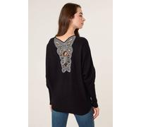 Blue Vanilla Women's Black Batwing Jumper With Back Diamante Detailing | Size: S/M Blue Vanilla Black S/M