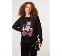 Blue Vanilla Christmas Cat On A Bike Jumper - M-L - Black