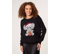 Blue Vanilla Women's Black Christmas Sequin Elephant Jumper | Size: S/M Blue Vanilla Black S/M