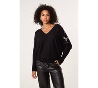 Blue Vanilla Black Diamante Bow Cut Out Sleeve Jumper Black S/M