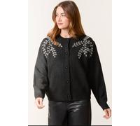 Blue Vanilla Black Diamante Detailed Leaf Branch Cardigan Black M/L