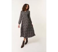 Blue Vanilla Black Ditsy Floral Long Sleeve Shirred Maxi Dress Black L