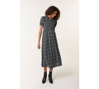 Blue Vanilla Black Ditsy Floral Puff Sleeve Shirred Dress Black XL