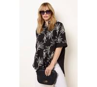 Blue Vanilla Embroidered Front Oversized Shirt - One Size - Black