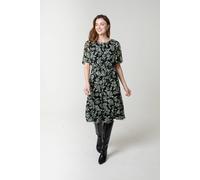 Blue Vanilla Black Floral Crew Neck Mesh Midi Dress Black