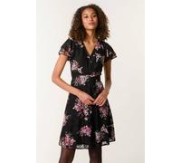 Black Floral Lace Mesh Frill Belted Mini Blue Vanilla Black L