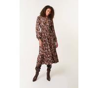 Blue Vanilla Black Floral Printed Shirred Waist Midi Shirt Dress Black M