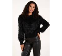 Blue Vanilla Black Fluffy Contrast Stripe Jumper Black S/M