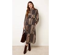 Blue Vanilla Black Geometric High Neck Pleated Dress Multi