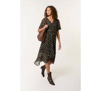Blue Vanilla Black Geometric Mesh Ruffle Wrap Dress Black L