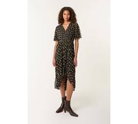Blue Vanilla Black Geometric Mesh Ruffle Wrap Dress Black S