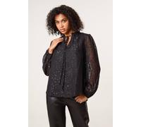 Blue Vanilla Jacquard Button And Tie Front Blouse - UK 12 - Black