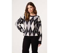 Blue Vanilla Argyle-Patterned Knit Jumper - S-M - Black