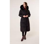 Blue Vanilla Long Puffer Faux Fur Hooded Coat - L - Black