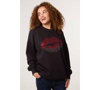 Blue Vanilla Women's Black Rhinestone Lips Sweatshirt Blue Vanilla Black One Size