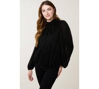 Blue Vanilla Lurex High Neck Puff Ball Top - L - Black