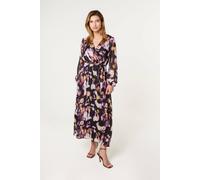 Blue Vanilla Lurex Watercolour Wrap Maxi Dress - L - Black