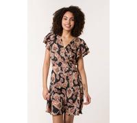 Blue Vanilla Paisley Frill Sleeve Mini Dress - UK 16 - Black
