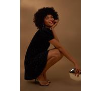 Blue Vanilla Polka Dot Puff Sleeve Dress - S - Black